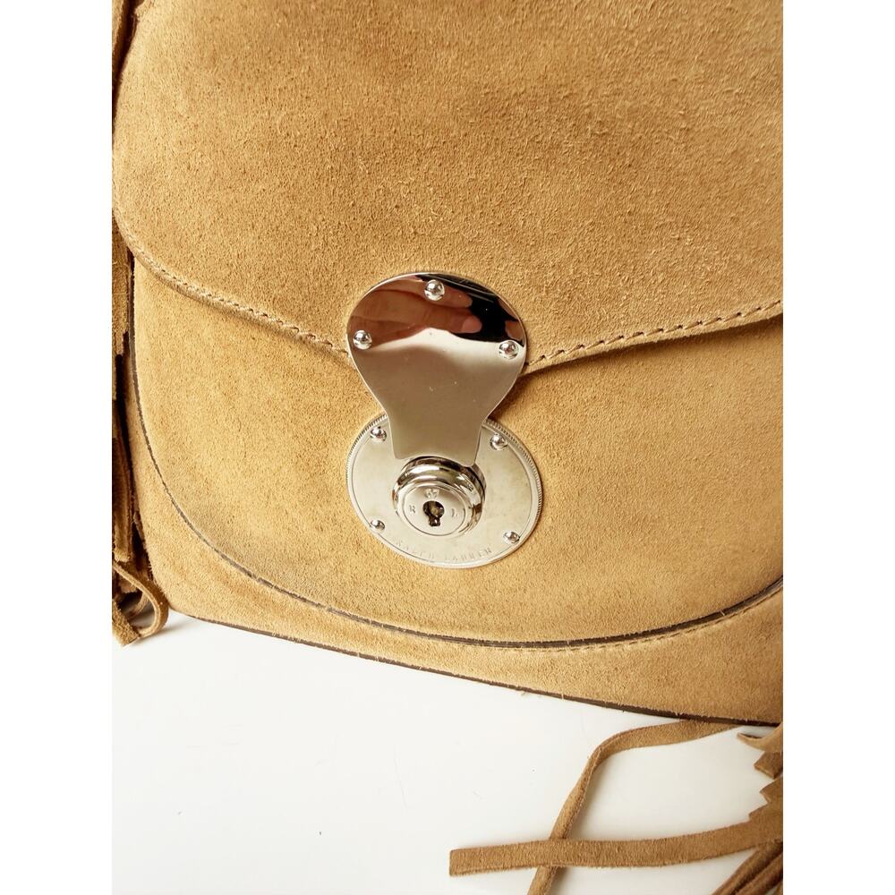 Ralph Lauren Ricky Fringe Bucket Bag Suede Camel Leather Drawstring Crossbody - Picture 6 of 16